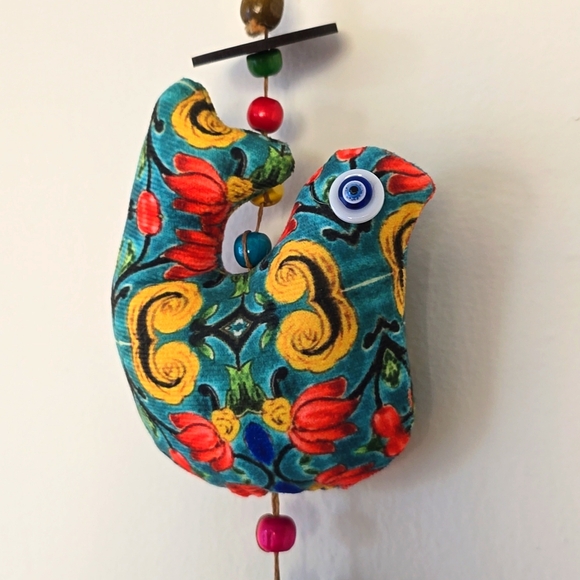 Wall Decorating Amen Bird Blue Evil eyes Handmade Colorful Fabric 11"×4" - Picture 5 of 9